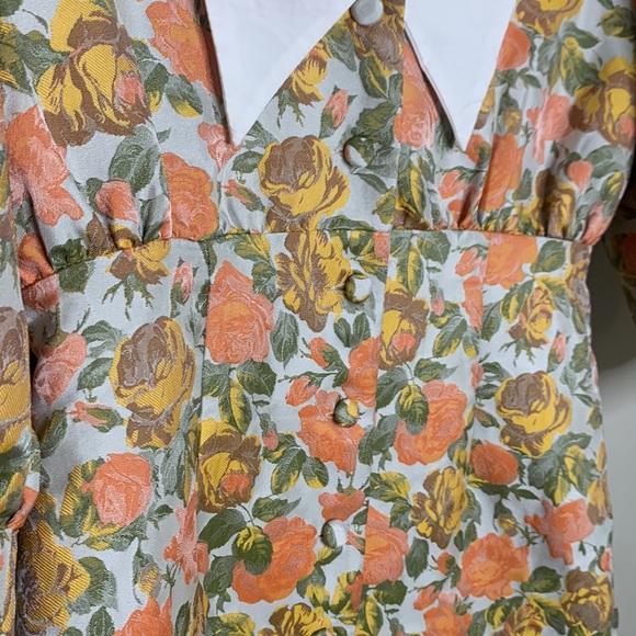 MOODIE Women's Size M Orange & Yellow Jacquard Floral Puffy Sleeved Mini Dress - Picture 4 of 15